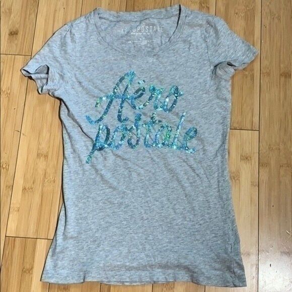 Aeropostale size small Gray t- shirt light blue sequin 28B1 - Picture 1 of 3